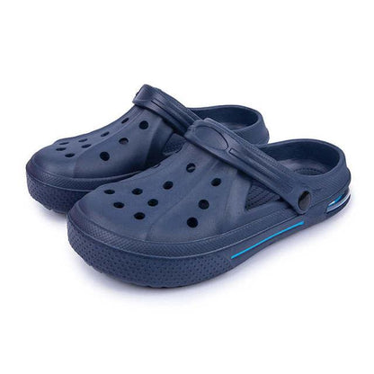 Stevvex navy blue unisex garden clogs with perforated upper and adjustable strap on Tampa Home & Garden Store