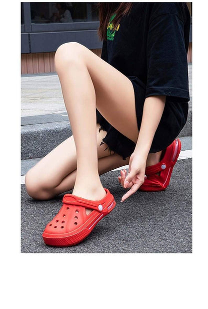 Stevvex red lightweight slip-on clogs with vent holes and adjustable strap on Tampa Home & Garden Store
