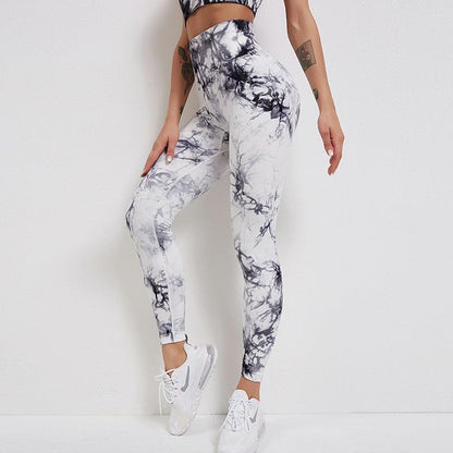 Stevvex women's high-waisted seamless gym leggings in gray tie-dye pattern on Tampa Home & Garden Store