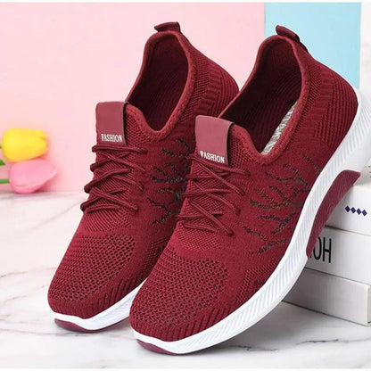 Stevvex Women's Mesh Breathable Sneakers ST70105LIY burgundy pair casual spring luxe style on Tampa Home & Garden Store