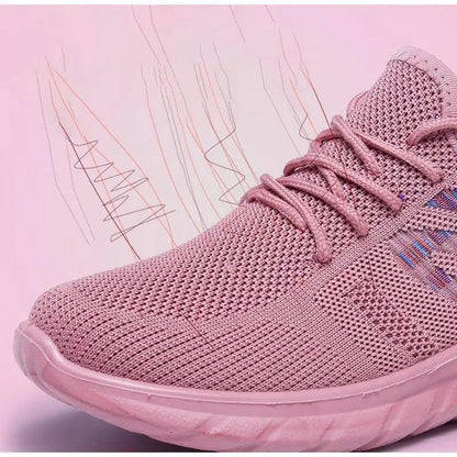 Stevvex women's mesh breathable sneakers pink knit upper lace-up casual spring style on Tampa Home & Garden Store