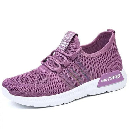 Stevvex women's mesh breathable sneakers purple knit upper, white sole casual spring style on Tampa Home & Garden Store