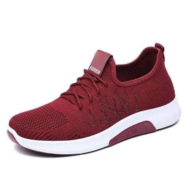 Women's mesh breathable sneakers Stevvex ST70105LIY burgundy knit with white sole on Tampa Home & Garden Store