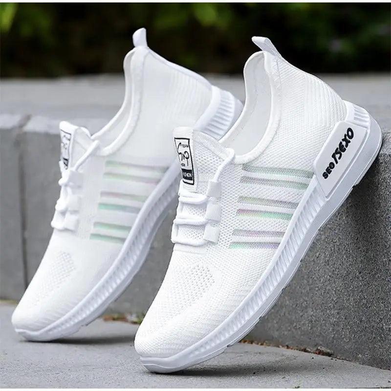 Women's white mesh breathable sneakers Stevvex ST70105LIY pair, lightweight casual spring style on Tampa Home & Garden Store