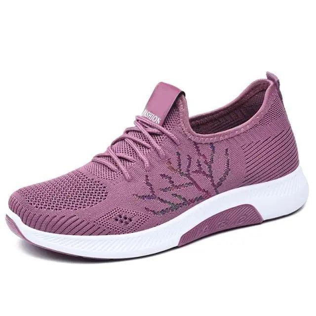 Stevvex women's mesh breathable sneakers with pink knit upper and white sole on Tampa Home & Garden Store