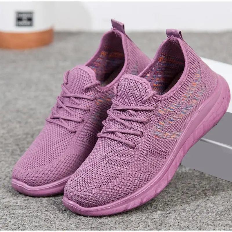 Womens Stevvex mesh breathable sneakers lilac knit upper lace-up lightweight casual style on Tampa Home & Garden Store