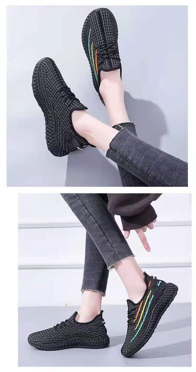 Womens running sneakers black breathable mesh with side stripes and lightweight non-slip sole on Tampa Home & Garden Store