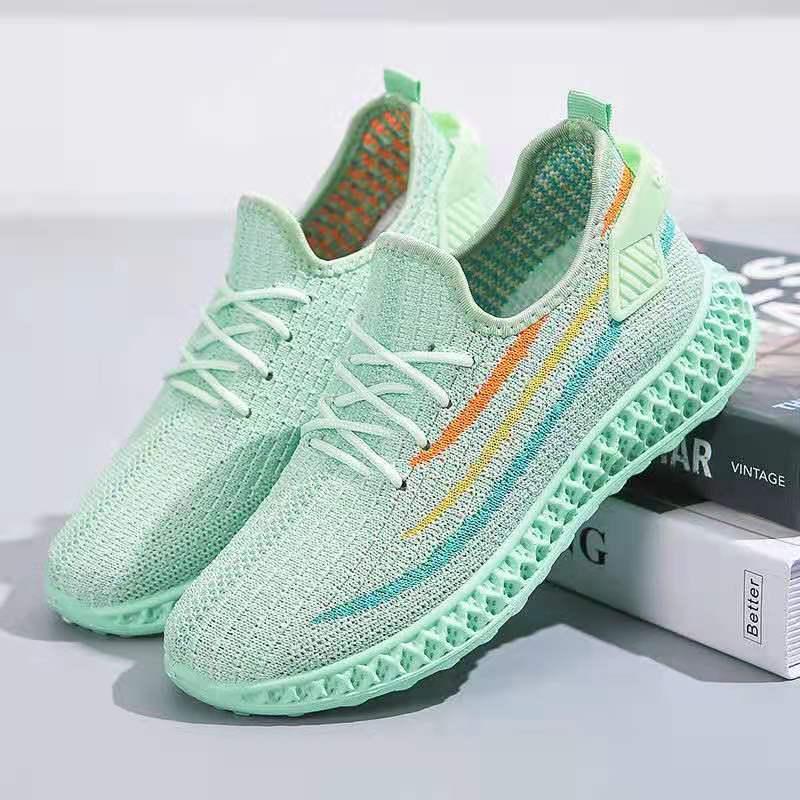 Women's Stevvex mint green mesh sneakers with rainbow stripes, breathable casual shoes on Tampa Home & Garden Store
