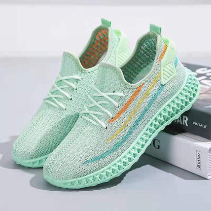 Women's Stevvex mint green mesh sneakers with rainbow stripes, breathable casual shoes on Tampa Home & Garden Store