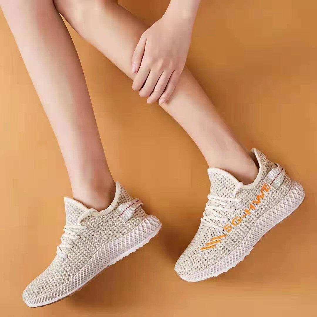 Stevvex women's running sneakers in cream breathable mesh, lightweight casual walking shoe on Tampa Home & Garden Store