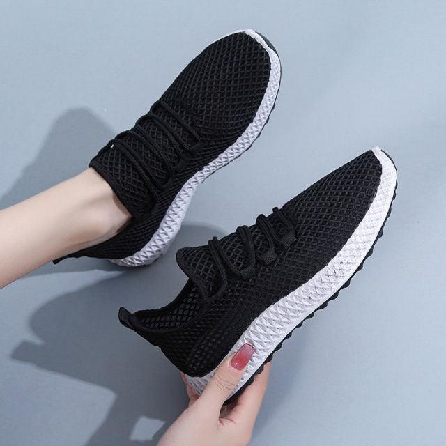 Women's Stevvex black mesh running sneakers, breathable lightweight casual walking shoes on Tampa Home & Garden Store
