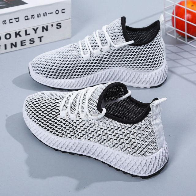 Women's running sneakers white breathable mesh with black collar lightweight non-slip sole on Tampa Home & Garden Store