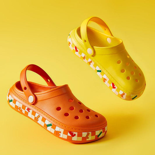 Stevvex women's garden sandals orange and yellow pair perforated non-slip soft-soled clogs on Tampa Home & Garden Store