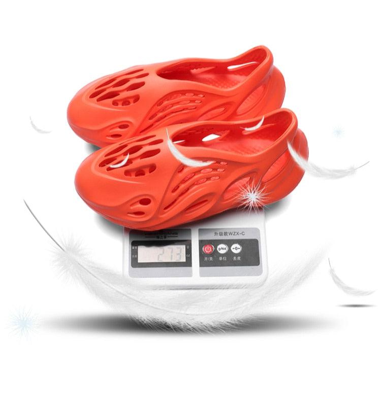 Women's Stevvex red rubber garden sandals with hollow ventilation holes for beach and pool on Tampa Home & Garden Store