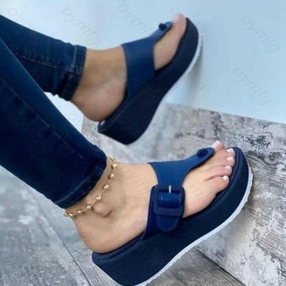 Women's blue platform sandals with clip-toe strap and buckle casual shoes non-slip sole on Tampa Home & Garden Store