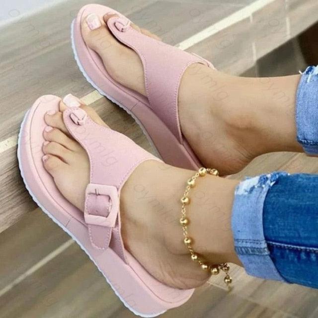 Stevvex Women's Pink Platform Sandals with buckle strap, leather upper, non-slip sole on Tampa Home & Garden Store
