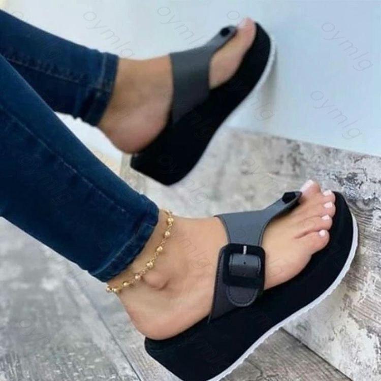 Women's gray buckle-strap platform sandals with clip toe and non-slip sole on Tampa Home & Garden Store