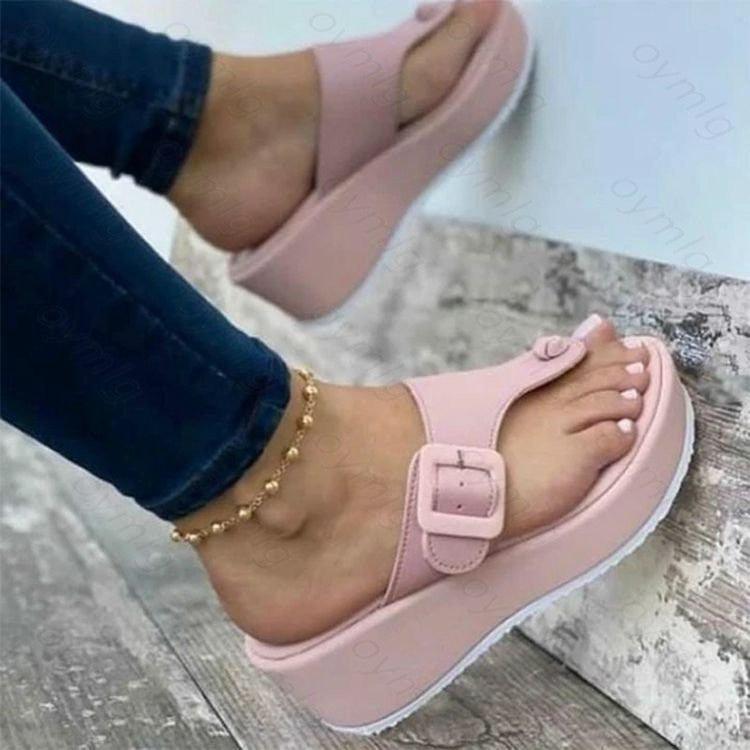 Women's pink platform sandals with buckle strap by Stevvex on Tampa Home & Garden Store