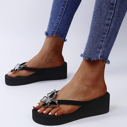 Pink Platform Sandals for Women With Butterfly