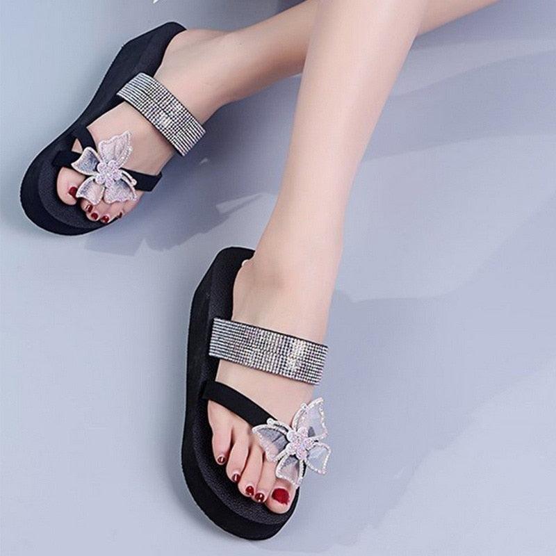 Pink Platform Sandals for Women With Butterfly
