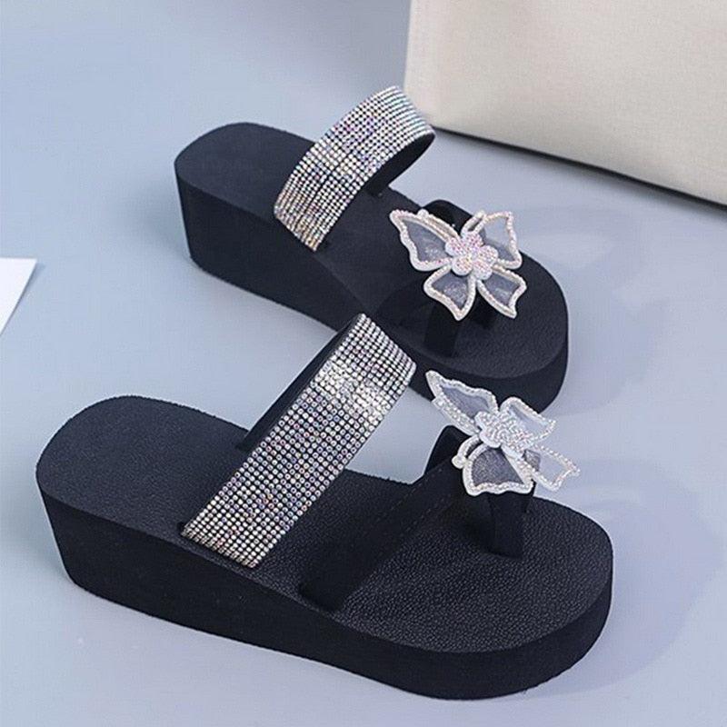Pink Platform Sandals for Women With Butterfly