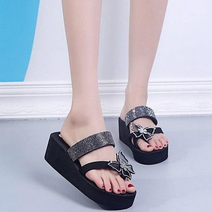 Pink Platform Sandals for Women With Butterfly