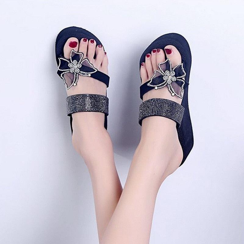 Pink Platform Sandals for Women With Butterfly