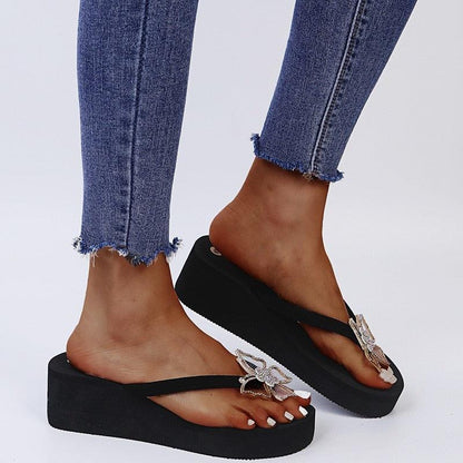 Pink Platform Sandals for Women With Butterfly