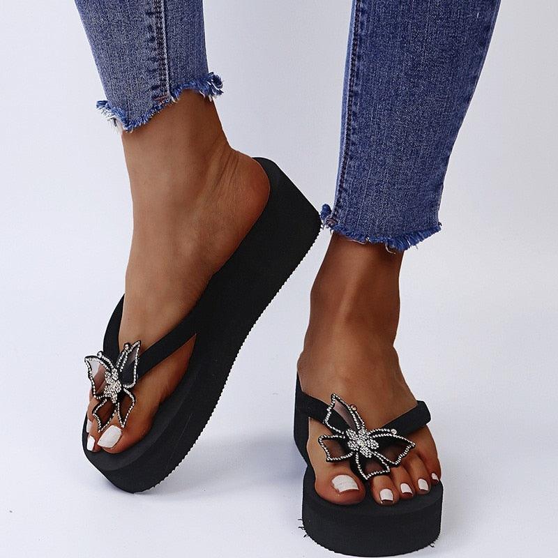 Pink Platform Sandals for Women With Butterfly