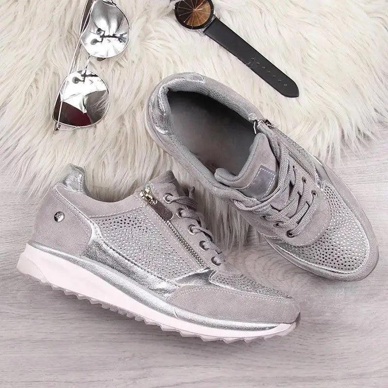 Stevvex women's Shake sneakers in silver with perforated mesh on Tampa Home & Garden Store