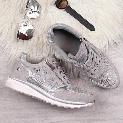 Stevvex women's Shake sneakers in silver with perforated mesh on Tampa Home & Garden Store