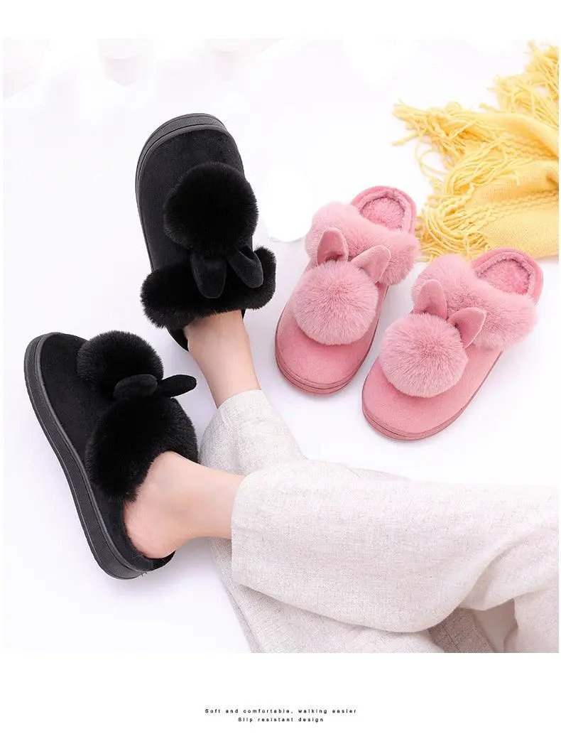 Women's Rabbit Ear Indoor Slippers Memory Foam