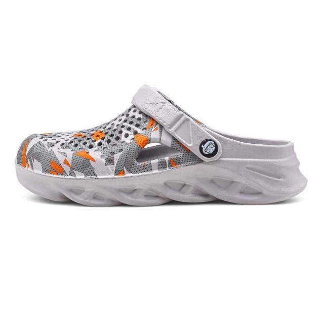 Stevvex Women’s slip-on home slippers with gray mesh orange accents cushioned sole adjustable strap on Tampa Home & Garden Store