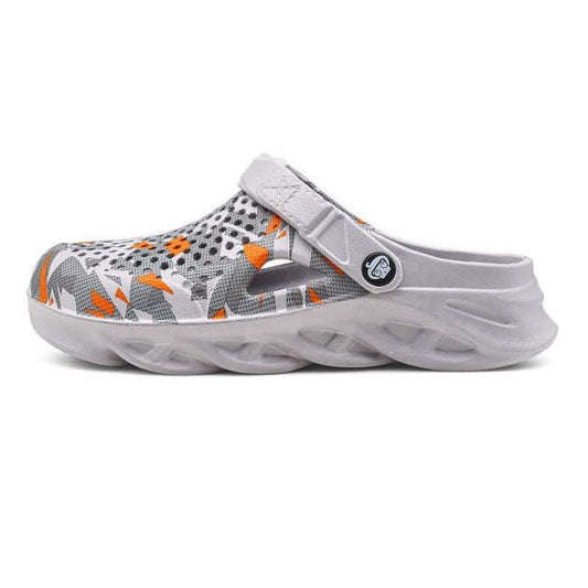 Stevvex Women’s slip-on home slippers with gray mesh orange accents cushioned sole adjustable strap on Tampa Home & Garden Store
