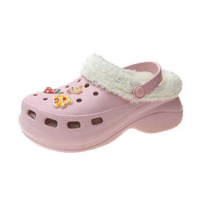 Stevvex women's pink fuzzy-lined clogs with thick sole and back strap on Tampa Home & Garden Store
