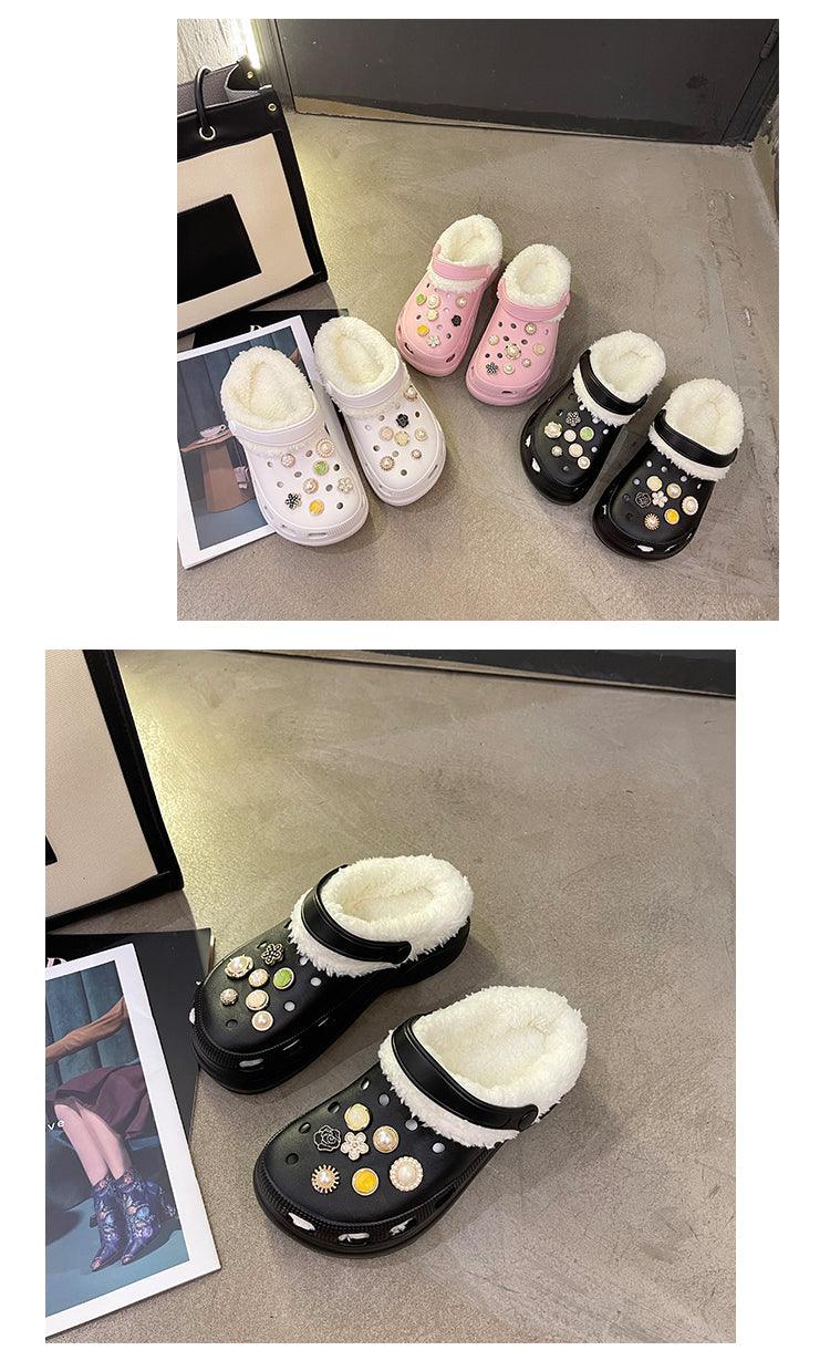 Stevvex women's plush-lined leather slippers with studded accents in white pink black home wear on Tampa Home & Garden Store
Stevvex black plush-lined slip-on slippers with faux fur cuff and studded details for home use on Tampa Home & Garden Store