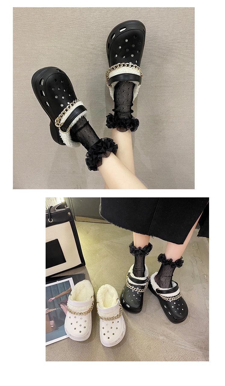 Women's Slippers Stevvex black clogs with thick sole chain strap and faux fur lining on Tampa Home & Garden Store
Women's Slippers Stevvex white and black clogs with thick sole chain strap and faux fur lining on Tampa Home & Garden Store