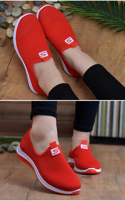 Stevvex women's red slip-on sneakers with breathable mesh upper and white sole on Tampa Home & Garden Store