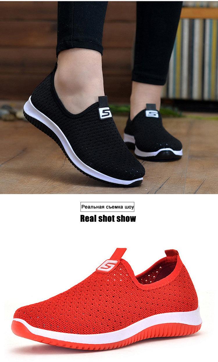 Stevvex ST85SH3200TRE slip-on sneakers, two-color black/red breathable mesh casual shoes on Tampa Home & Garden Store