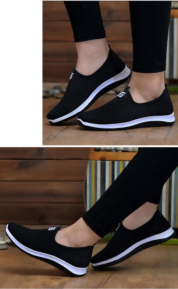 Women's Slip-On Sneakers Stevvex mesh black with white sole non-slip casual shoes on Tampa Home & Garden Store