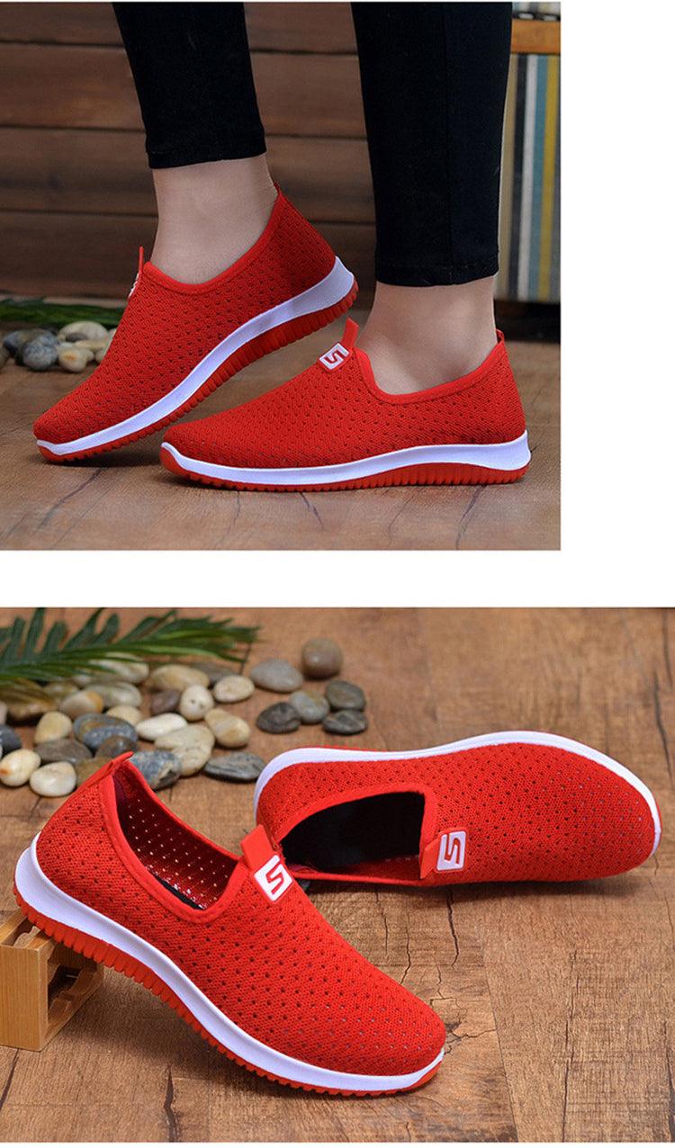Stevvex women's red breathable mesh slip-on sneakers with white sole on Tampa Home & Garden Store