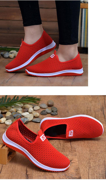 Stevvex women's red breathable mesh slip-on sneakers with white sole on Tampa Home & Garden Store