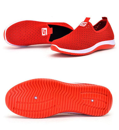Women's Sneakers Espadrrilles Stevvex red breathable mesh slip-on walking shoes casual pair on Tampa Home & Garden Store