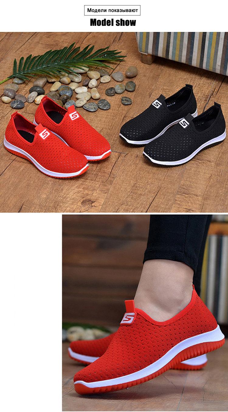 Stevvex women's slip-on breathable mesh sneakers red and black ST85SH3200TRE on Tampa Home & Garden Store