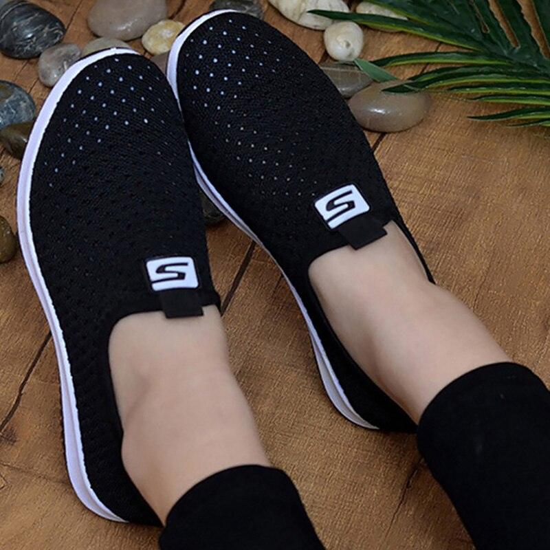 Stevvex women's breathable mesh slip-on sneakers in black with white sole on Tampa Home & Garden Store