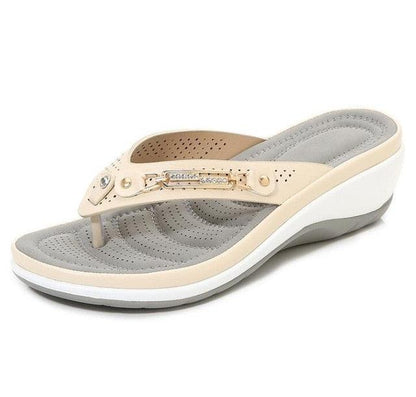 Women's platform thong sandal Stevvex with metal button strap arch support thick sole on Tampa Home & Garden Store