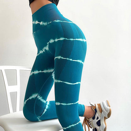 Stevvex women's high-waist tummy-control yoga leggings teal tie-dye seamless athletic fit on Tampa Home & Garden Store