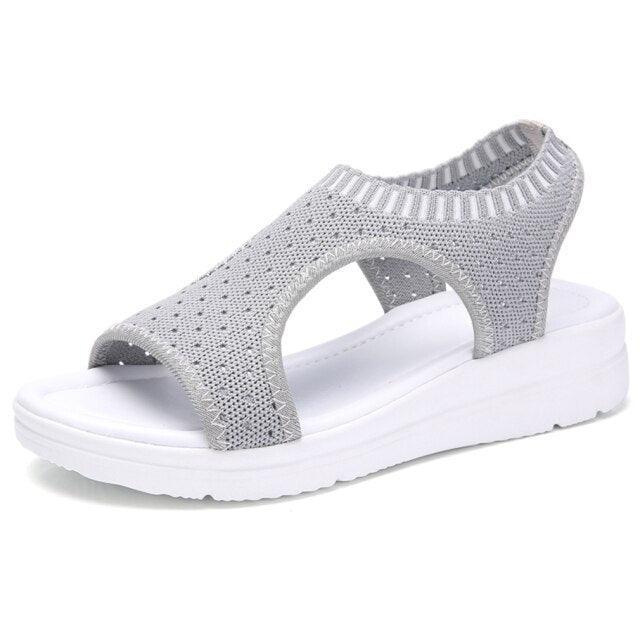 Stevvex women's breathable knit platform sandals open toe gray upper white sole on Tampa Home & Garden Store