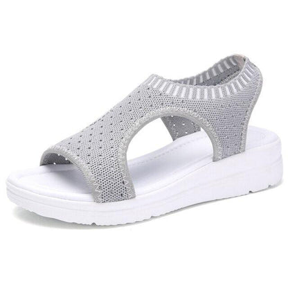 Stevvex women's breathable knit platform sandals open toe gray upper white sole on Tampa Home & Garden Store