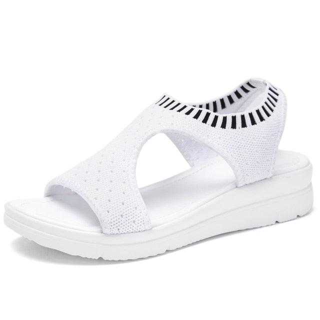 Women's Stevvex white breathable platform sandals with perforated upper and ankle strap on Tampa Home & Garden Store